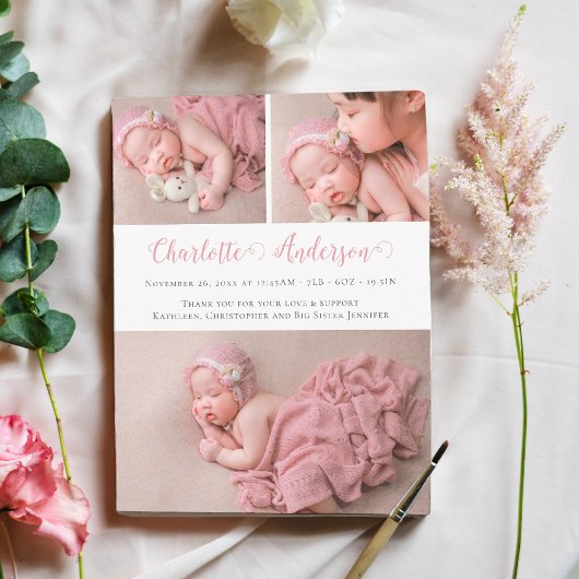 Matig script Newborn 3 Fotocollage geboorte Aankondiging