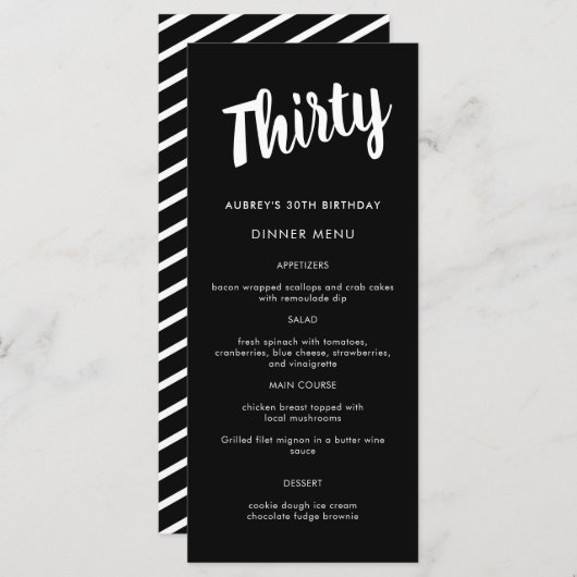 Matig script om het even welk jaarmenu van 30e ver menu (Voorkant / Achterkant)