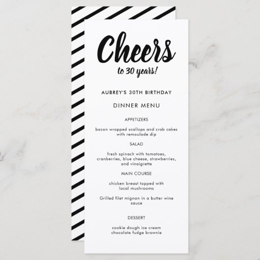 Matig script om het even welk jaarmenu van 30e ver menu (Voorkant / Achterkant)