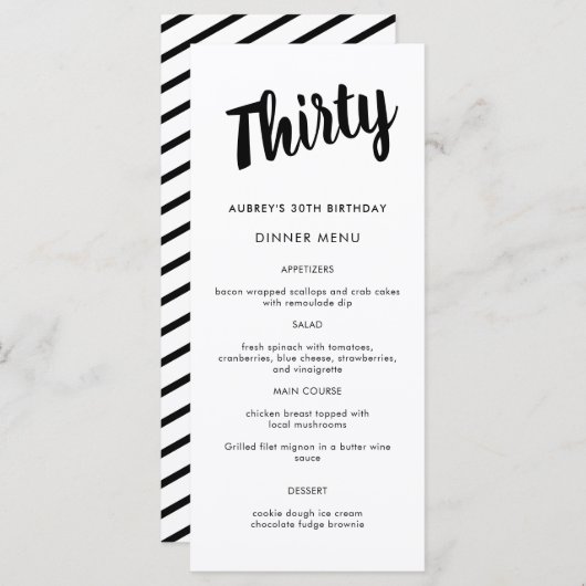 Matig script om het even welk jaarmenu van 30e ver menu (Voorkant / Achterkant)