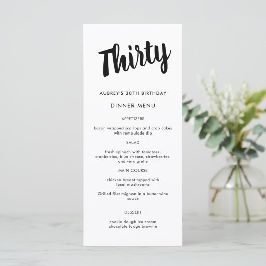 Matig script om het even welk jaarmenu van 30e ver menu (Staand voorkant)