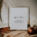 Matig script open balk Sign Poster<br><div class="desc">Dit moderne script open bar sign is perfect voor een minimalistische bruiloft. Het eenvoudige zwarte en witte ontwerp is voorzien van een unieke industriële lettertypografie met een moderne boho-stijl. in elke kleur. Houd het ontwerp minimaal en elegant, zoals het is, of personaliseer het door uw eigen grafiek en kunstwerk toe...</div>