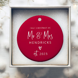 Matig script rood | Eerste Kerstmis: de heren en m Keramisch Ornament