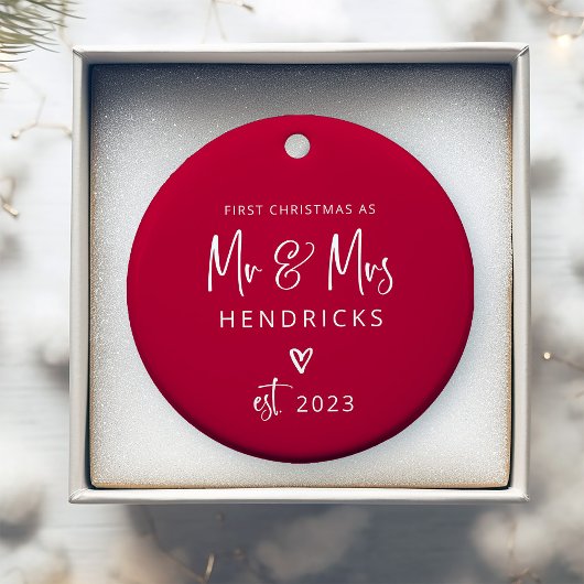 Matig script rood | Eerste Kerstmis: de heren en m Keramisch Ornament