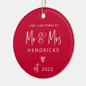 Matig script rood | Eerste Kerstmis: de heren en m Keramisch Ornament (Links)