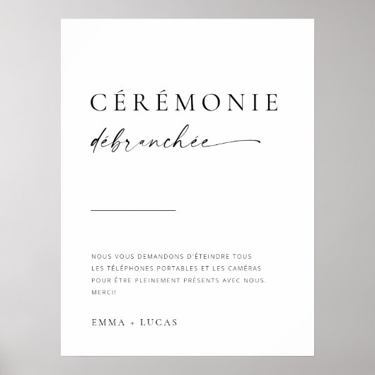 Matig Script Unplugged Ceremony Sign | Frans Poster (Voorkant)