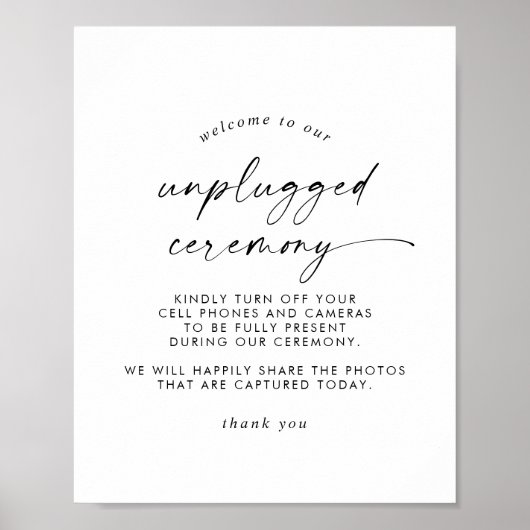 Matig Script Unplugged Ceremony Sign Poster (Voorkant)