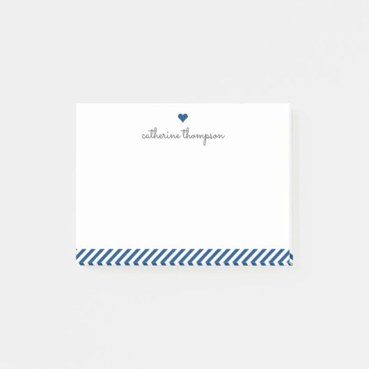 Matig script voor Navy Blue Stripe Heart Girly Post-it® Notes (Voorkant)