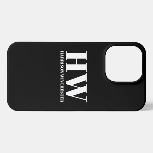 Matig serif initialen monogram zwart wit iPhone hoesje (Achterkant horizontaal)