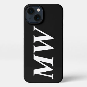 Matig serif italic monogram initiaal massief zwart iPhone 13 hoesje