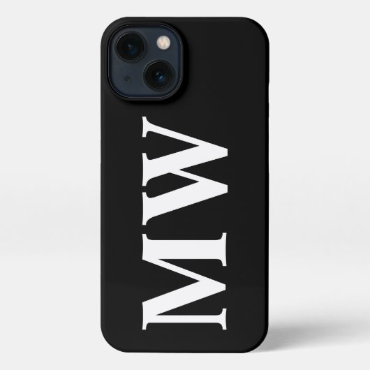 Matig serif monogram initiaal massief zwart wit iPhone hoesje (Achterkant)
