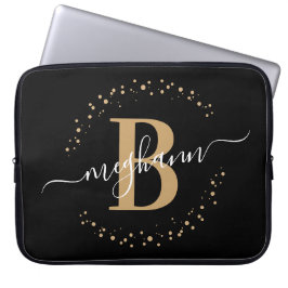 Matig Simple Girly Black Gold Monogram Script Laptop Sleeve