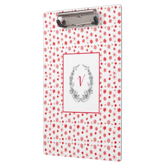 Matig Stijlvol Monogram Girly Pattern Red Klembord (Links)