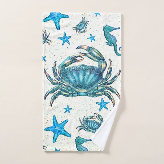 Matig strand Blauwe krab Zeepaardje Bad Handdoek (Handdoek)
