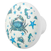 Matig strand Blauwe krab Zeepaardje Keramische Knop (Rechts)