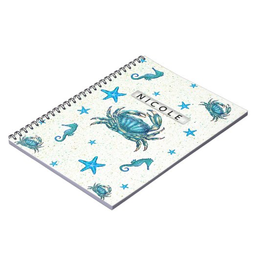 Matig strand Blauwe krab Zeepaardje Notitieboek (Linkerzijde)