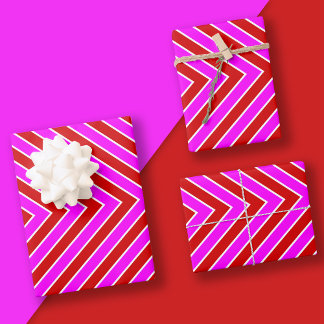 Matig Stripe Pattern Red Hot Pink Inpakpapier Vel