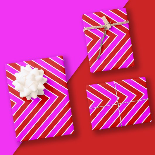 Matig Stripe Pattern Red Hot Pink Inpakpapier Vel