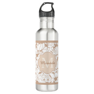 Matig Tan Floral Girly Monogram met naam Waterfles
