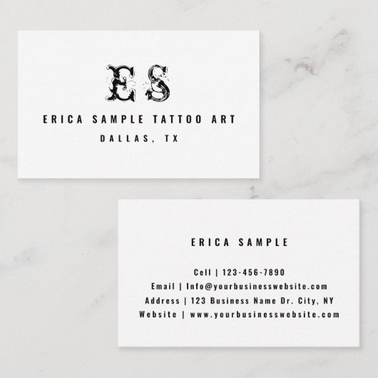 Matig Tattoo kunstenaar Minimale Typografie Monogr Visitekaartje (Voorkant / Achterkant)