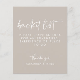 Matig Taupe Script Wedding Bucket List Sign.