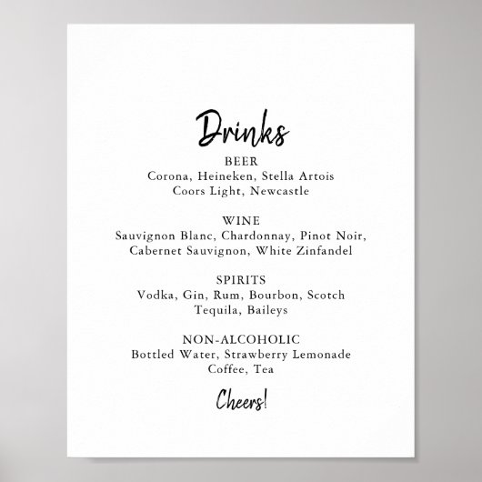 Matig teken van het Menu Drinken voor bruiloft Poster (Voorkant)