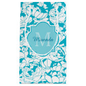 Matig turquoise Floral Girly Monogram met naam Klein Cadeauzakje (Voorkant)