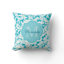 Matig turquoise Floral Girly Monogram met naam