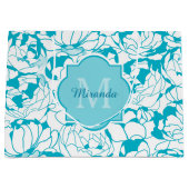 Matig turquoise Floral Girly Monogram met naam Large Cadeautasje (Voorkant)