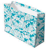 Matig turquoise Floral Girly Monogram met naam Large Cadeautasje (Achterkant Gekanteld)
