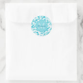 Matig turquoise Floral Girly Monogram met naam Ronde Sticker (Tas)