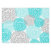 Matig turquoise gray floral tablecloth, dahlias tafelkleed (Voorkant (Horizontaal))