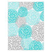 Matig turquoise gray floral tablecloth, dahlias tafelkleed (Voorkant)