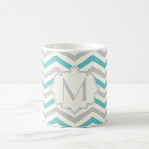 Matig turquoise, grijs, ivoor chevron patroon koffiemok