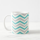 Matig turquoise, grijs, ivoor chevron patroon koffiemok (Links)