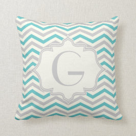Matig turquoise, grijs, ivoor chevron patroon kussen