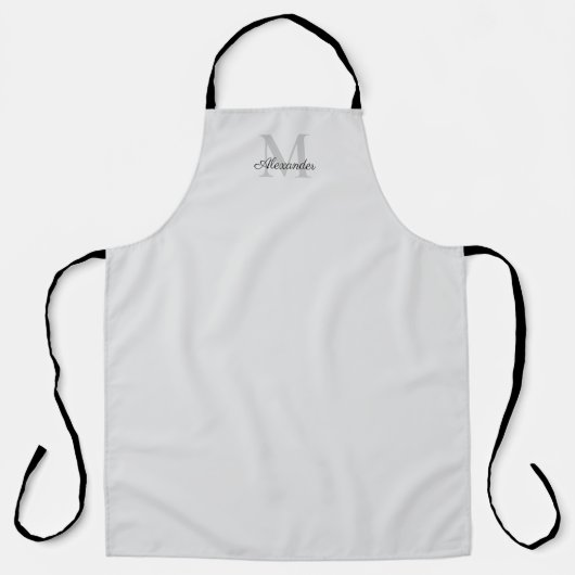 Matig, vast, grijs sjabloon zwart script schort (Voorkant)