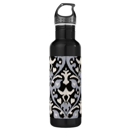Matig vet grijs, zwart ikat tribaal patroon waterfles (Voorkant)
