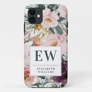 Matig waterverf floraal elegant monogram Case-Mate iPhone case