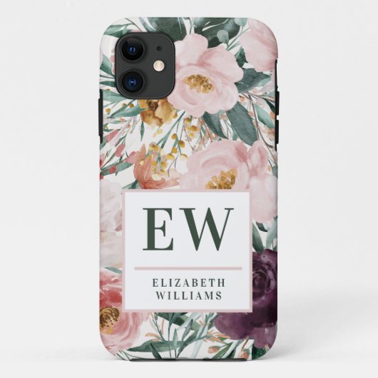 Matig waterverf floraal elegant monogram Case-Mate iPhone case (Achterkant)