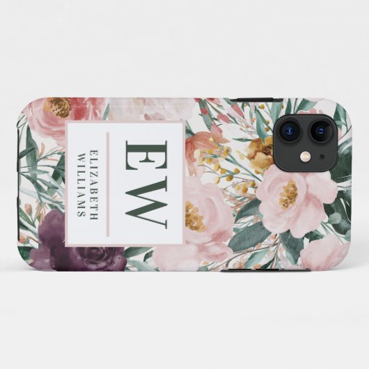 Matig waterverf floraal elegant monogram Case-Mate iPhone case (Achterkant (horizontaal))