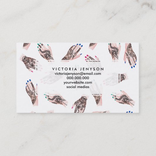 Matig waterverf henna tatoeëerde handen patroon visitekaartje (Achterkant)