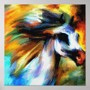 Matig Waterverf paard met handschilderde stallion Poster