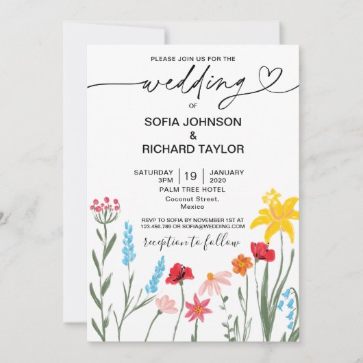 Matig Wildflower Rood papaver Daffodil Botanisch Kaart (Voorkant)