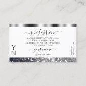 Matig wit en zilver mousserend glitter monogram visitekaartje (Achterkant)