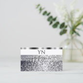 Matig wit en zilver mousserend glitter monogram visitekaartje (Staand voorkant)
