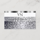 Matig wit en zilver mousserend glitter monogram visitekaartje (Voorkant)