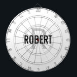 Matig wit grijs monogram, dart board dartbord<br><div class="desc">Moderne witte dartboard met een zwarte typografische naam en een grijs monogram. Personaliseer met naam en initiaal.</div>