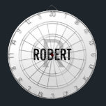 Matig wit grijs monogram, dart board dartbord<br><div class="desc">Moderne witte dartboard met een zwarte typografische naam en een grijs monogram. Personaliseer met naam en initiaal.</div>