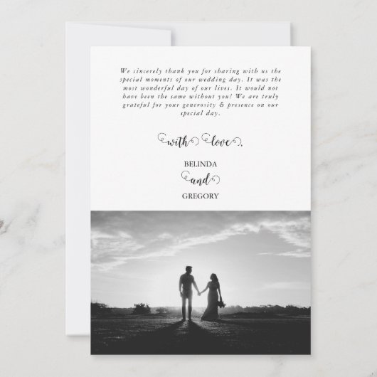 Matig witboek en zwart-witpaar koppelen foto-bruil bedankkaart (Achterkant)